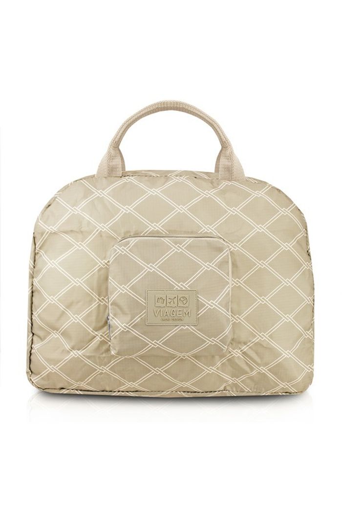 Bolsa De Viagem Dobrável Bege Redonda Listras