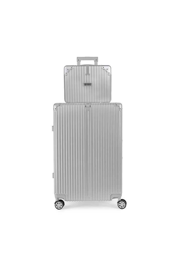 Conjunto Mala de Viagem Grande 32kg Policarbonato ABS Noruega Maloa Prata