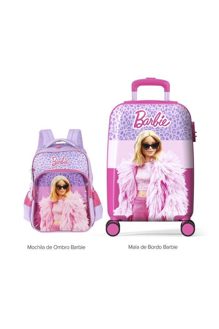Conjunto de Mala de Bordo 10 kg e Mochila Infantil Barbie Pink