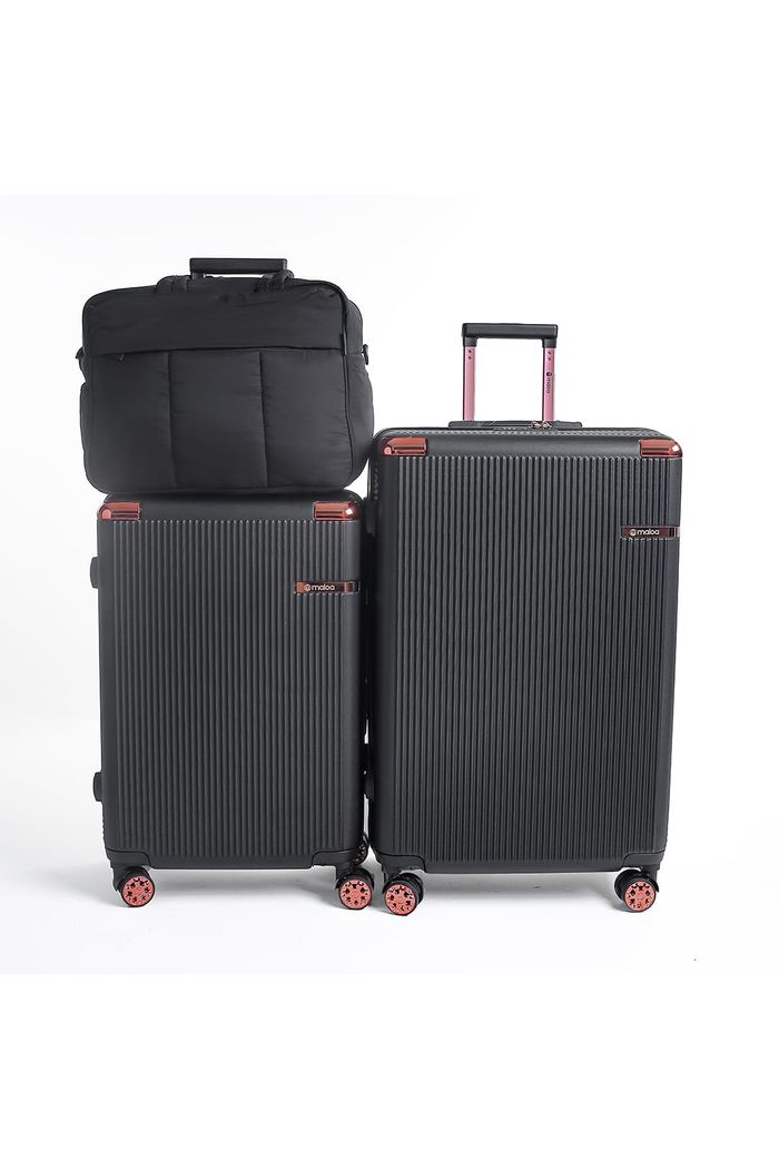 Kit de Mala de Viagem Media 23kg e Grande 32kg Croácia Preto e Bolsa Confort Bag