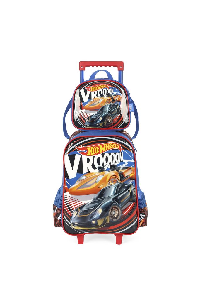 Kit Bolsa Escolar Infantil e Lancheira Hot Whells Vermelho