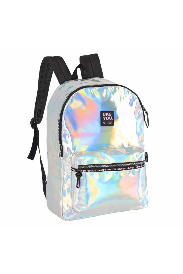 Mochila Escolar Juvenil Feminina Holográfica Prata