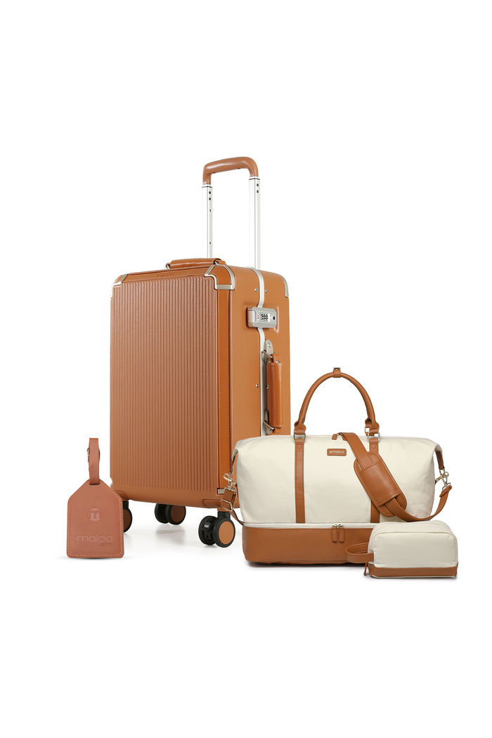 Kit de Mala de Viagem Pequena 10kg Vienna Marrom com Bolsa de Viagem Weekend e Tag de Identificação Premium Marrom