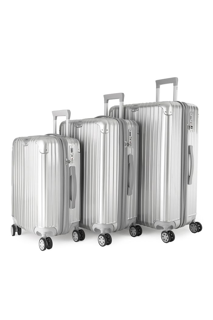 Kit de Viagem com 3 Peças ABS Policarbonato com Expansor Brasil Maloa Prata