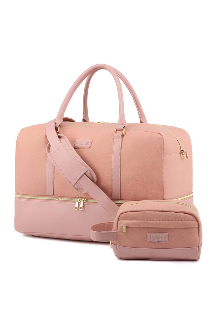 Bolsa de Viagem em Lona com Couro Sintético Glam Rosa