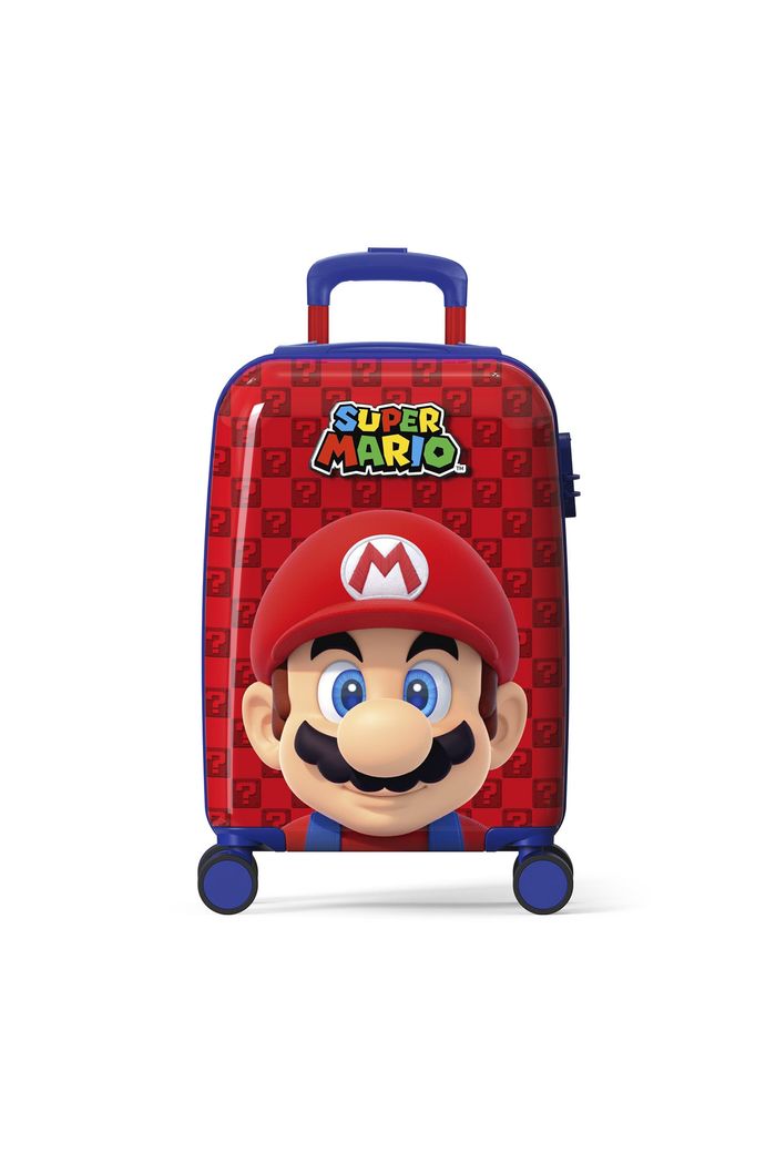 Mala de Viagem Pequena de Bordo Infantil em Policarbonato Mario Azul