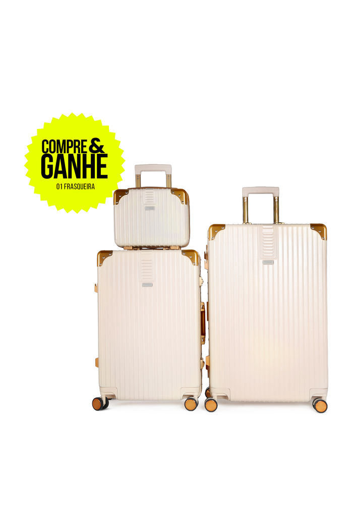 Kit de Malas de Viagem Media 23kg e Grande 32kg e Ganhe Frasqueira Toronto Bege