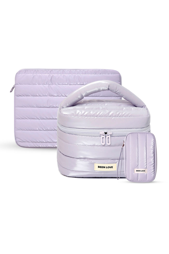 Kit de Acessórios Multifuncional com Necessaire, Porta Passaporte e Porta Notebook 14 Polegadas Puffer Maloa Lilás