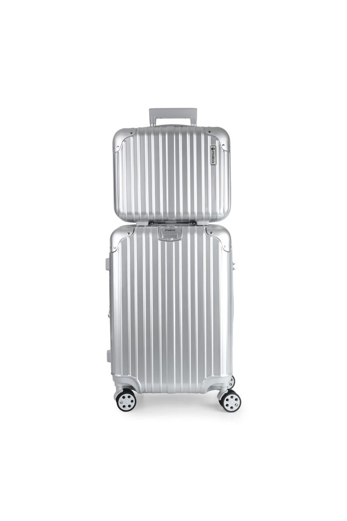 Conjunto Mala de Viagem Pequena de Bordo 10kg ABS Policarbonato com Expansor e Frasqueira Brasil Maloa Prata