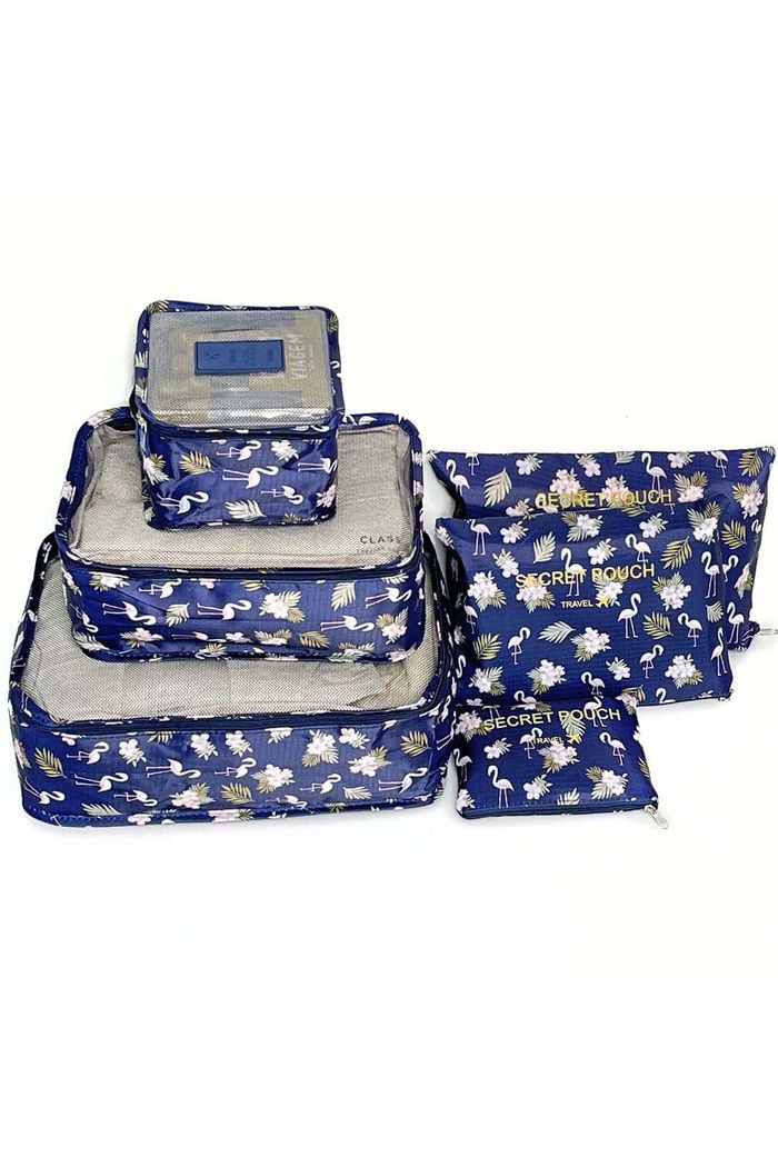 Kit Organizador De Mala 6 Peças Flamingo Azul