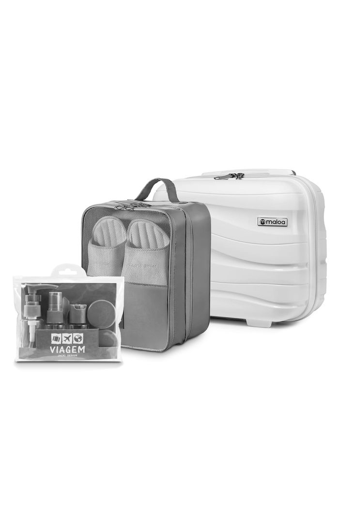 Kit Frasqueira Ibiza Branco, Kit Frasco 7 Peças e Organizador Porta Sapato Cinza