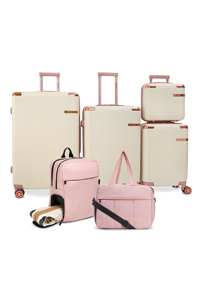 Kit de Mala Completo Croácia Bege, Bolsa e Mochila Confort Bag Rosa