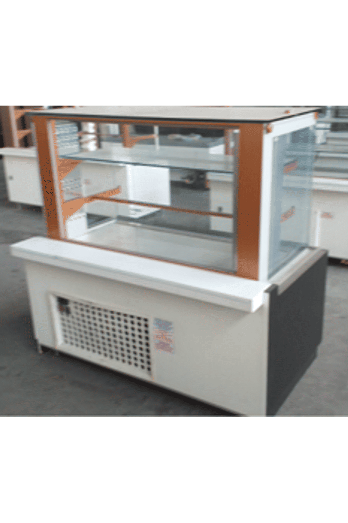 VITRINE REFRIGERADA RETA SLIM FEIN 1,30 BASE + 2 NIVEL PRAT.  (LED) - PERFIL COBRE