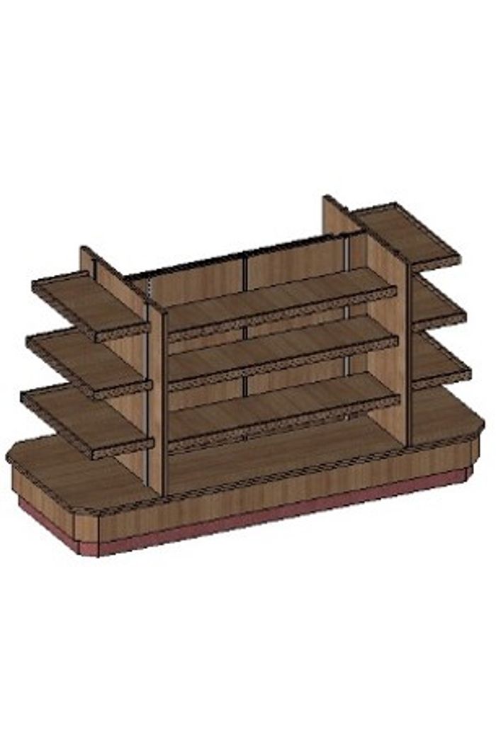 GONDOLA - PRATELEIRA DE MDF - MOD CENTRAL - 1,80 X 0,90 X 1,28M C CANTOS CHANFRADOS C DUAS CABECEIRAS - CASTANHO DOURADO (Cópia)