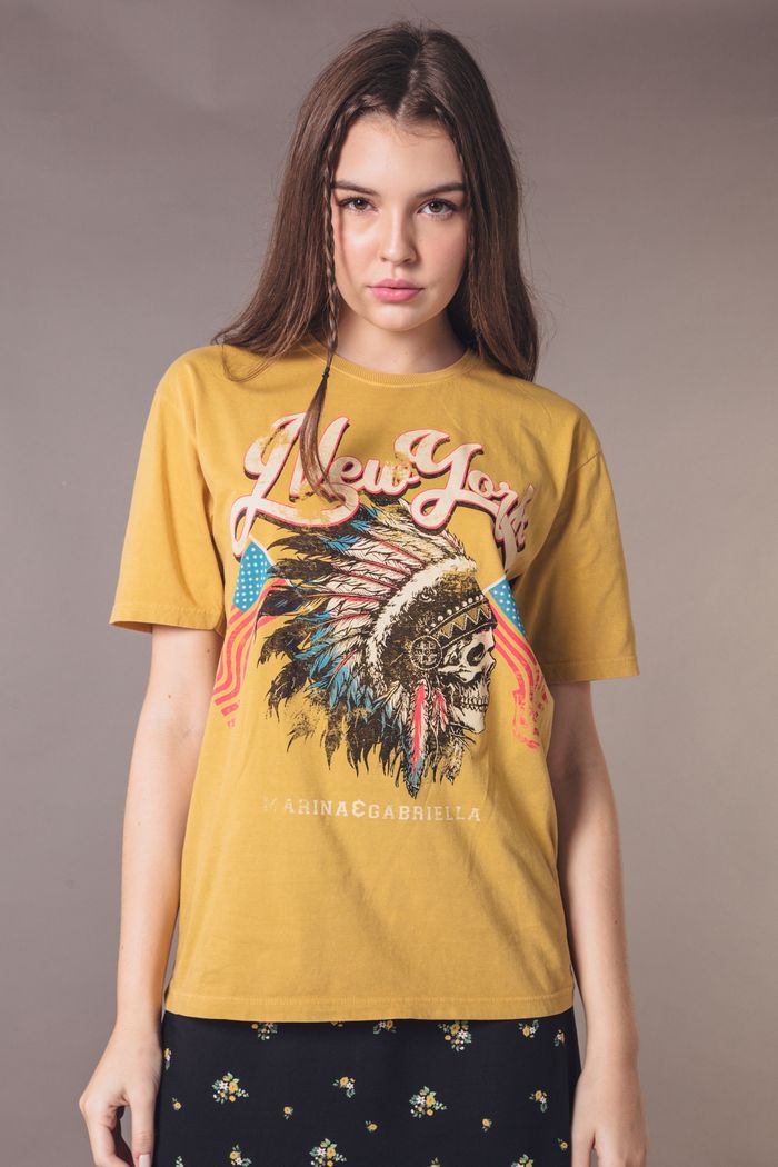 T-SHIRT BOYFRIEND AMARELO INDIAN NY