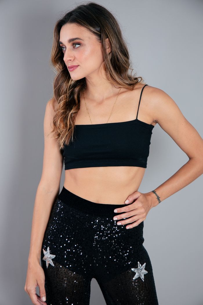 TOP DE ALCINHA CANELADO PRETO
