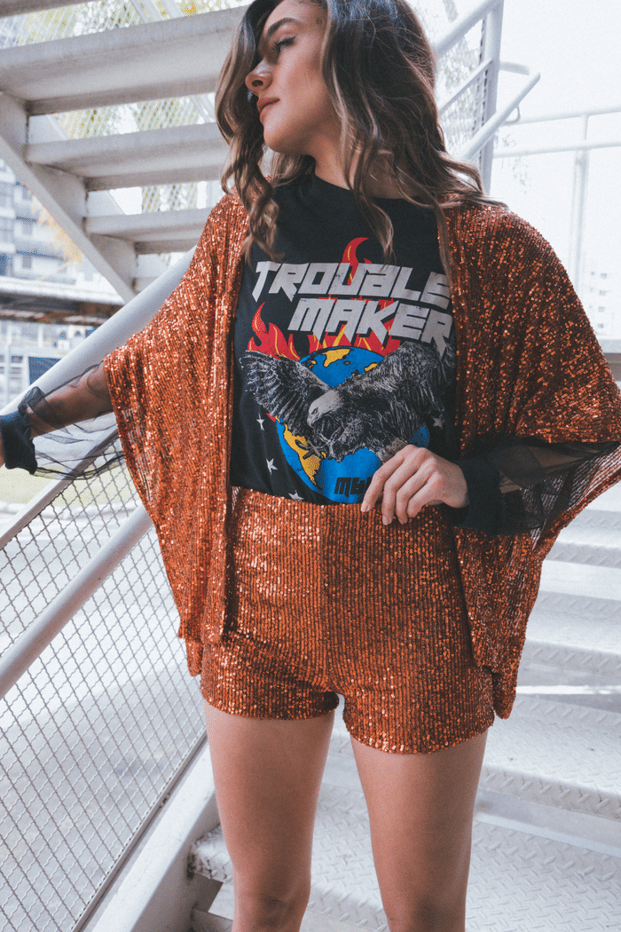 SHORT HOT PANT PAETÊ LARANJA