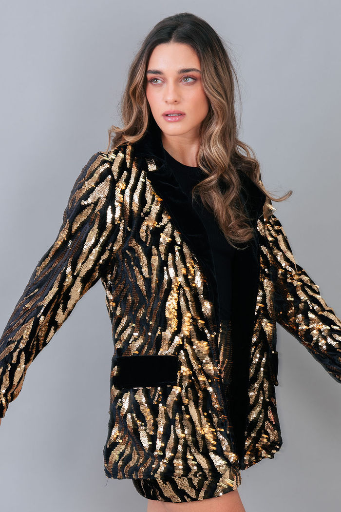 BLAZER DE VELUDO PRETO COM PAETÊ TIGER