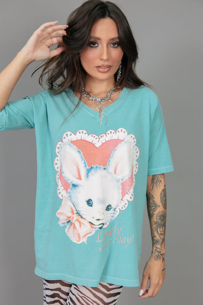 T-SHIRT OVERSIZED DECOTE V VERDE EASTER
