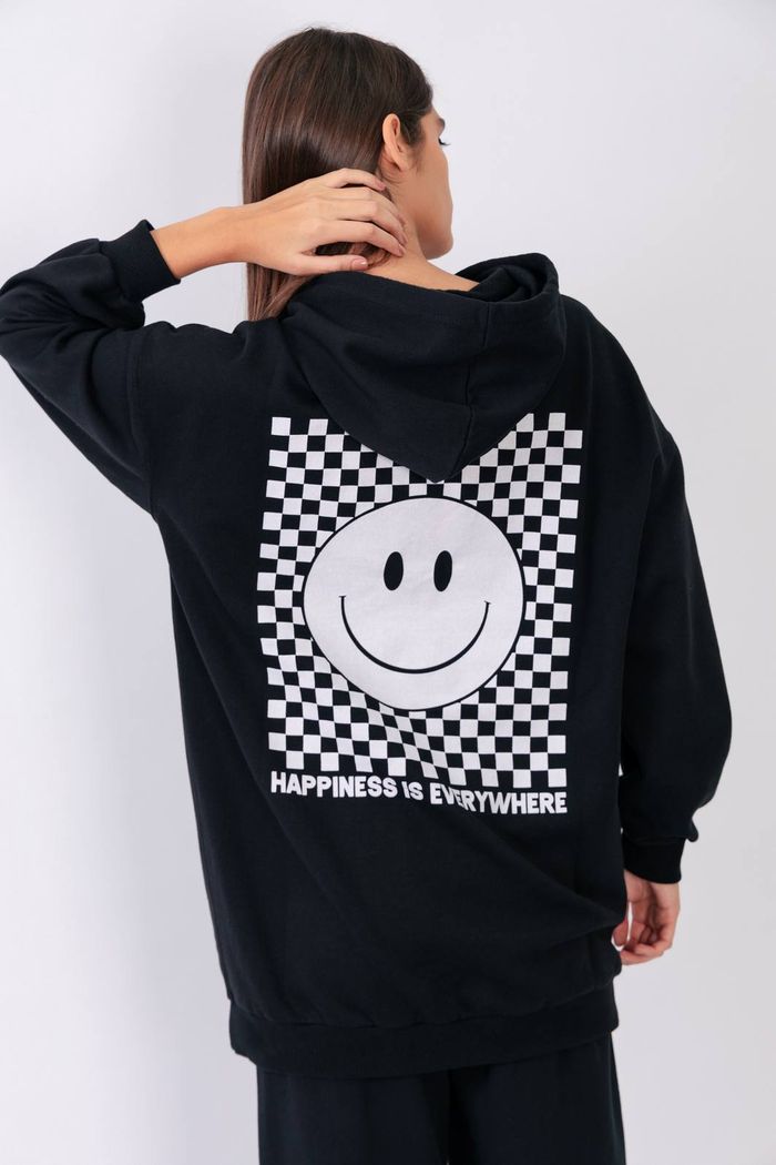 CASACO DE MOLETOM PRETO OVERSIZED SMILE