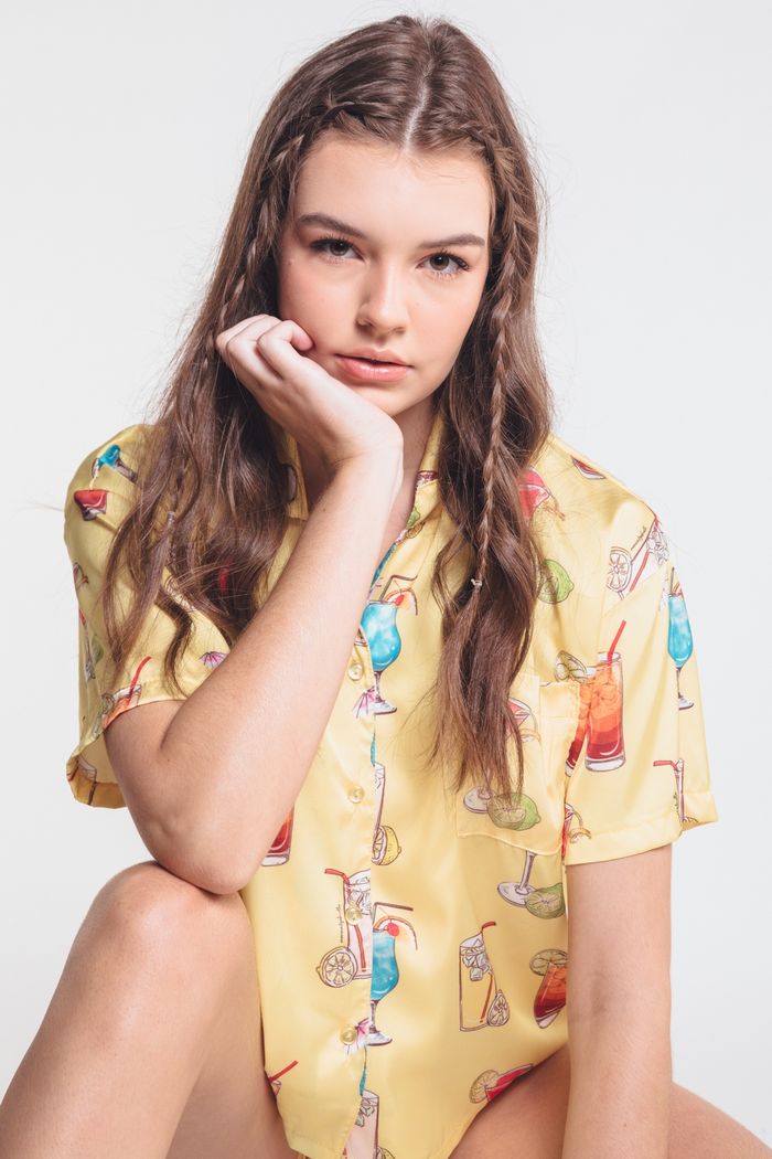 PIJAMA DE CETIM BOTÕES DRINKS