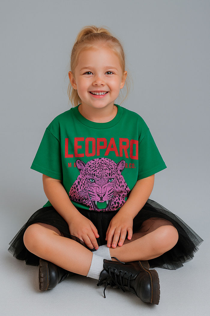 T-SHIRT INFANTIL VERDE LEOPARD