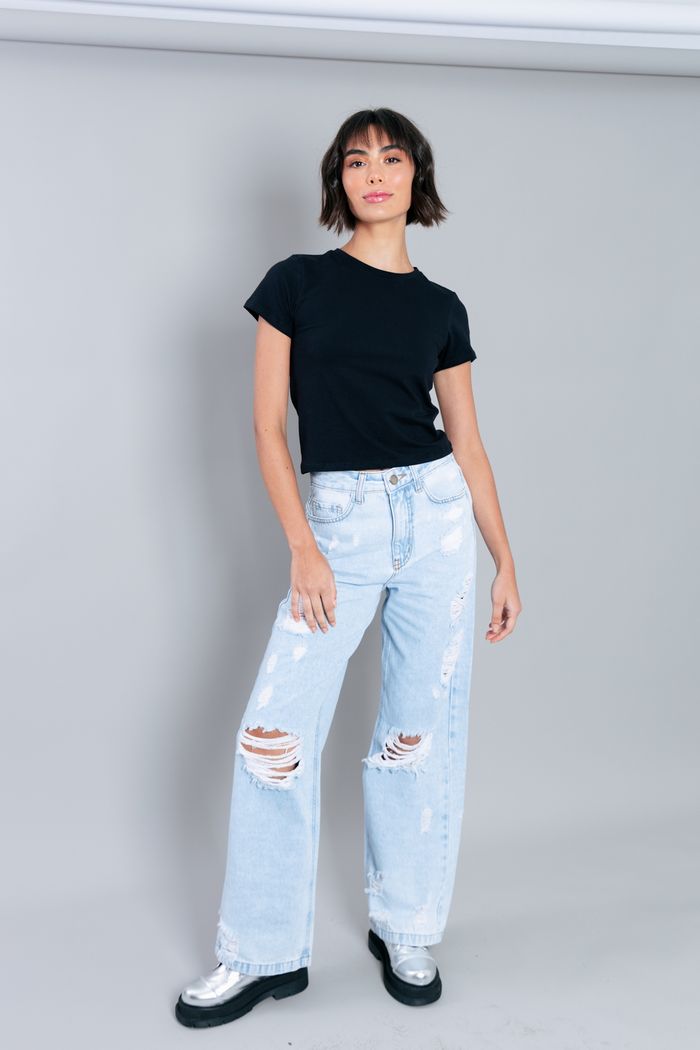 CALÇA WIDE JEANS DESTROYED