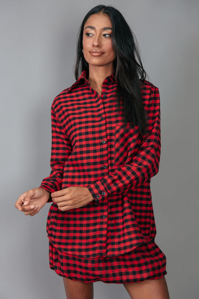 CAMISA AMPLA DE FLANELA XADREZ VICHI VERMELHO