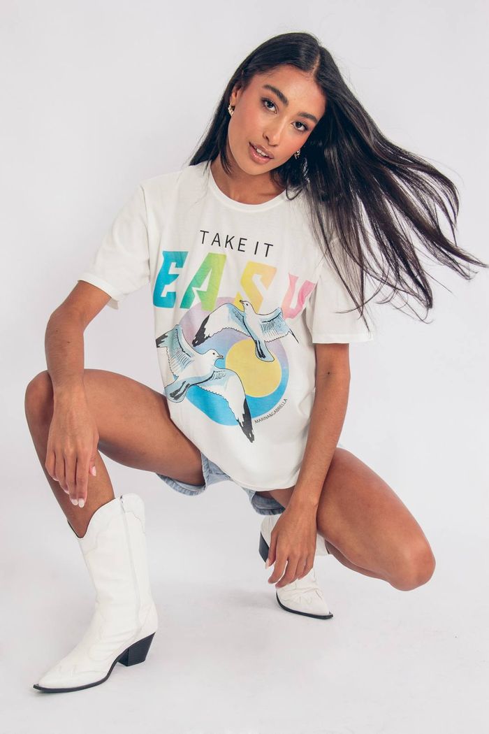T-SHIRT BOYFRIEND OFF WHITE TAKE IT EASY