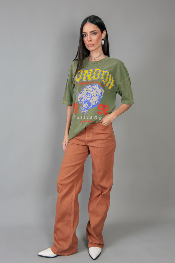 CALÇA WIDE COTELÊ OCRE