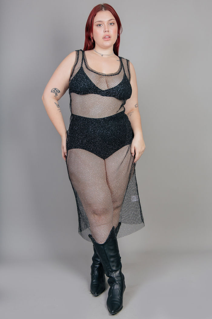 VESTIDO JUSTO DE TELA COM BRILHO