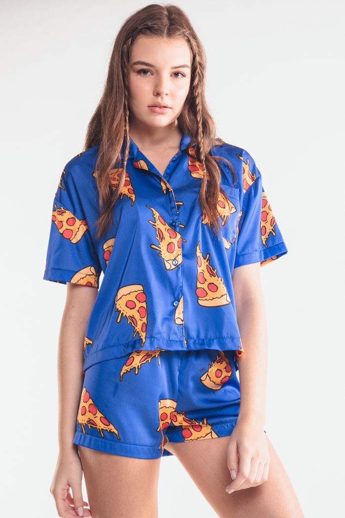 PIJAMA DE CETIM BOTÕES PIZZA