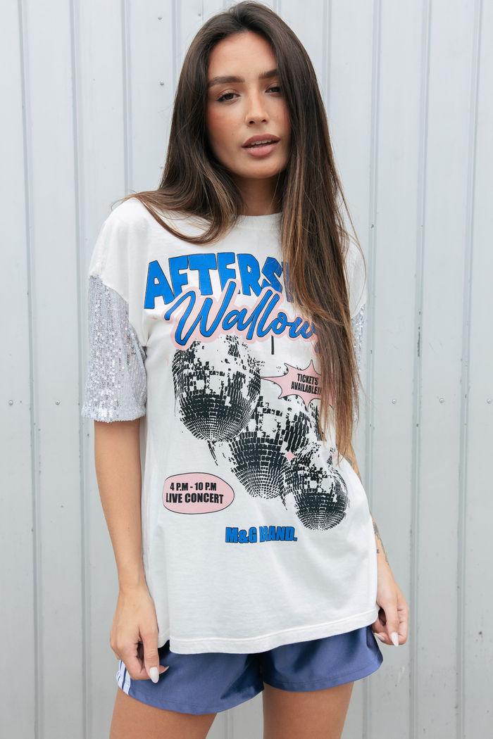 CAMISETA T-SHIRT VINTAGE OFF COM MANGAS DE PAETÊ PRATA