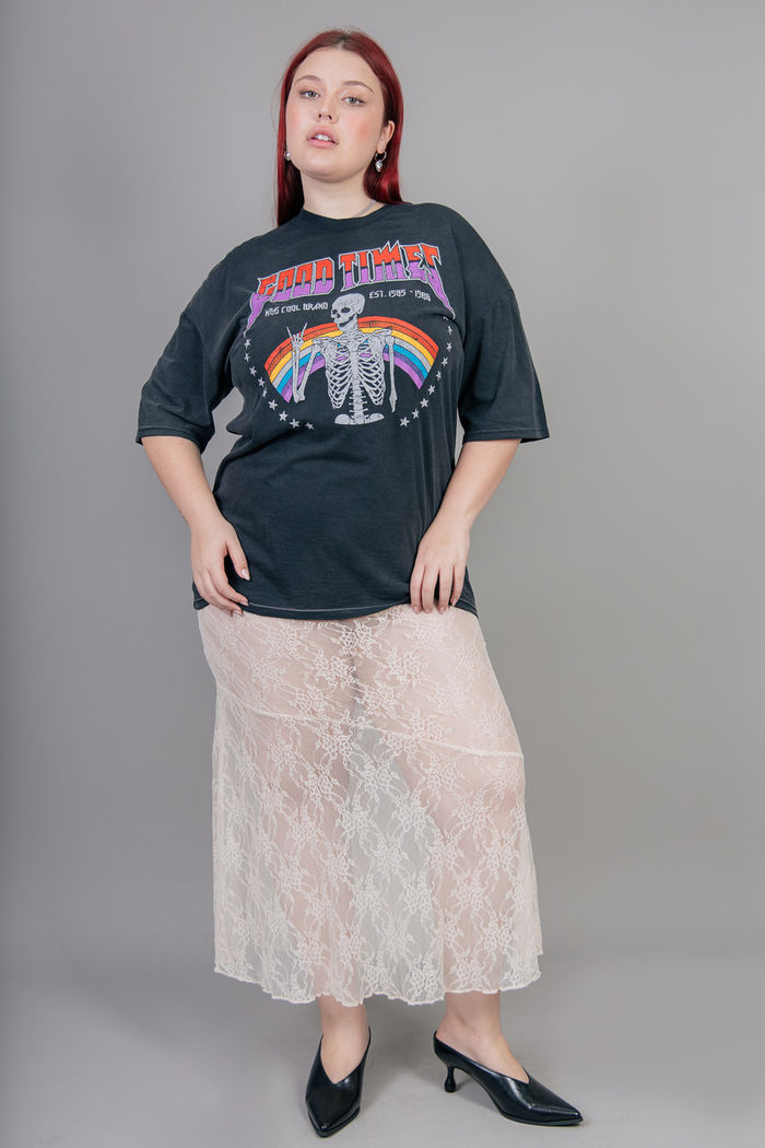 SAIA DE RENDA MIDI SEM FORRO OFF