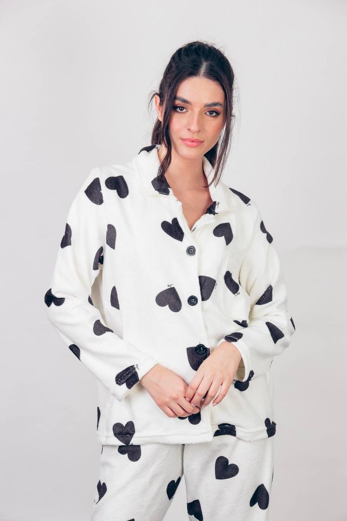 CONJUNTO PIJAMA FLEECE COM BOTÕES HEART