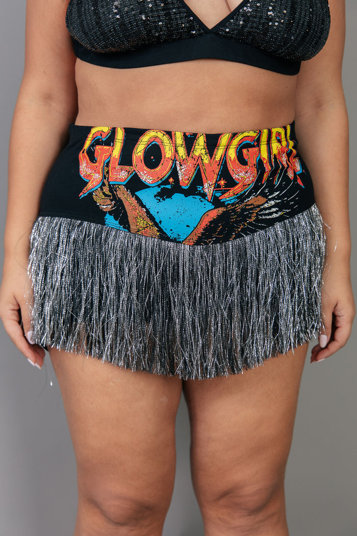 SHORT MINI DE COTTON PRETO COM FRANJAS GLOWGIRL