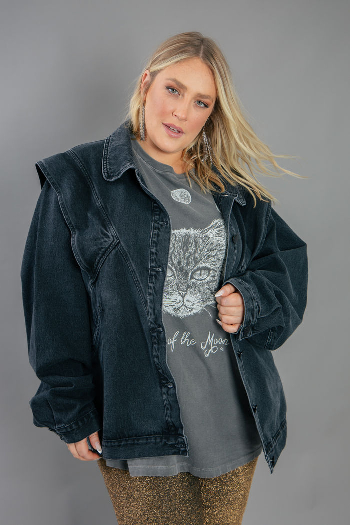 JAQUETA PRETA OVERSIZED 80s