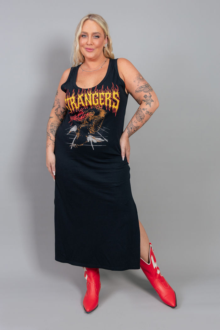 VESTIDO REGATA PRETO COM RACHAS STRANGERS