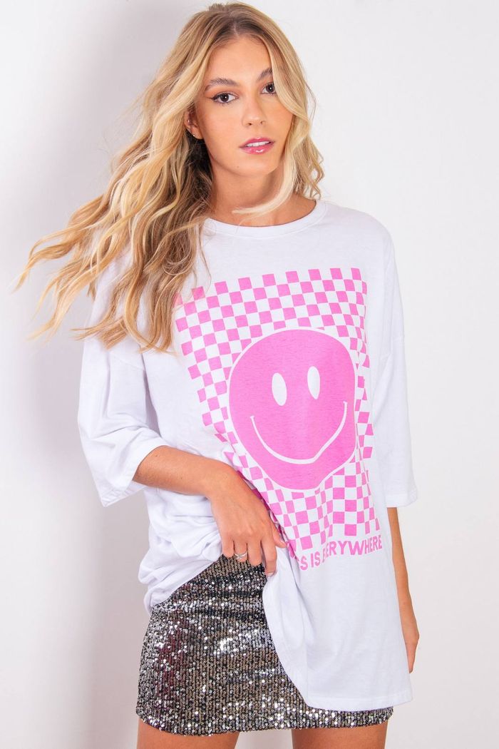 T-SHIRT OVERSIZED BRANCA HAPPINESS