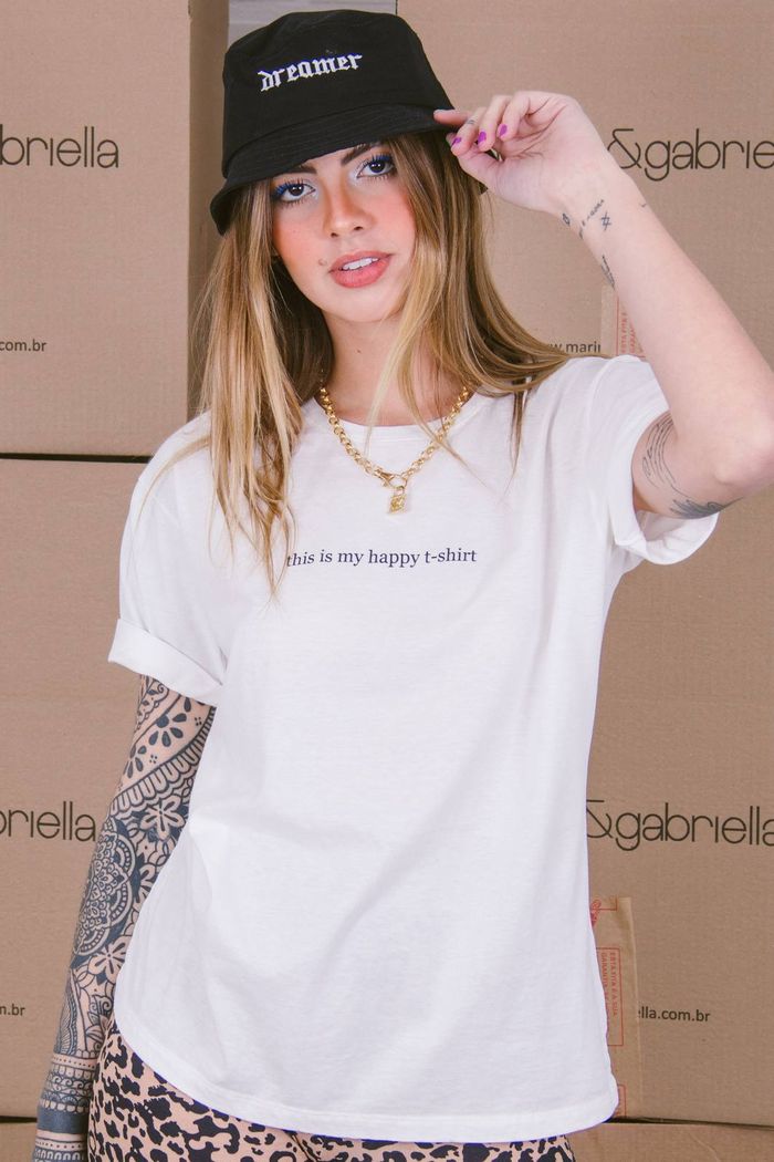 T-SHIRT BOYFRIEND OFF WHITE HAPPY TEE