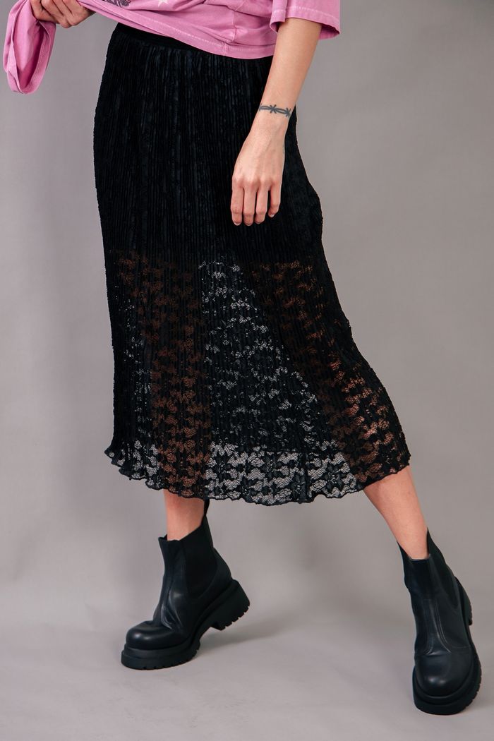 SAIA MIDI RETA DE RENDA PLISSADA