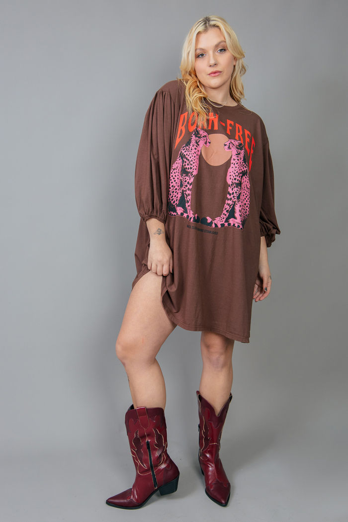 VESTIDO AMPLO COM MANGA BUFANTE BORN FREE