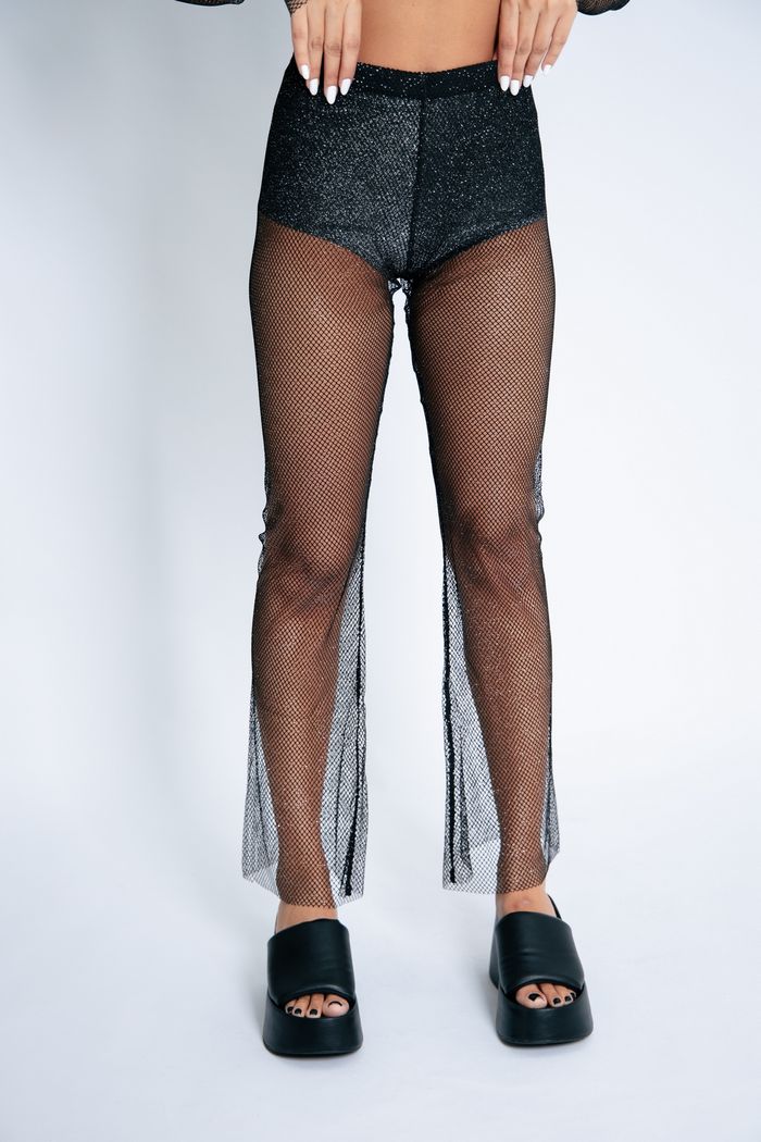 CALÇA FLARE DE TELA COM BRILHO