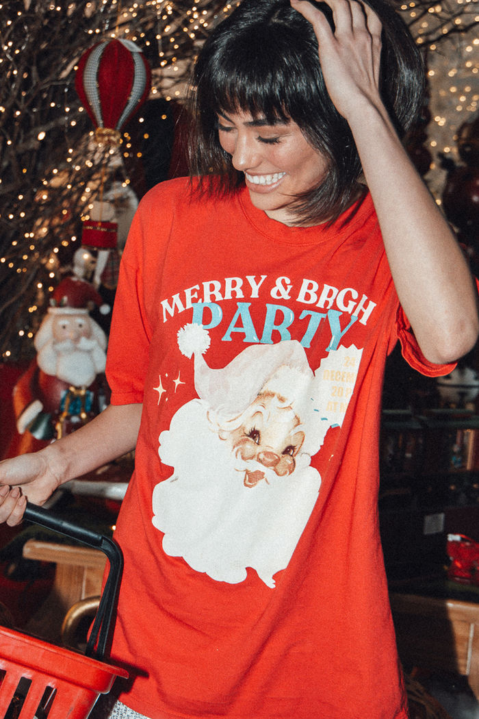 CAMISETA T-SHIRT OVERSIZED VERMELHA MERRY & BRIGHT