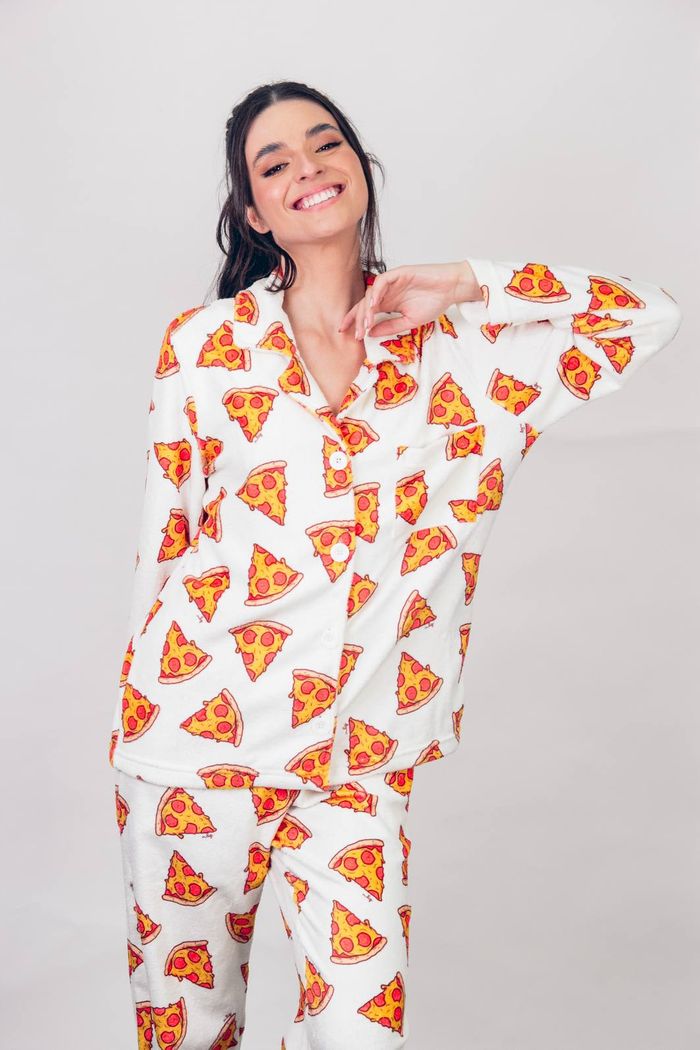 CONJUNTO PIJAMA FLEECE COM BOTÕES PIZZA