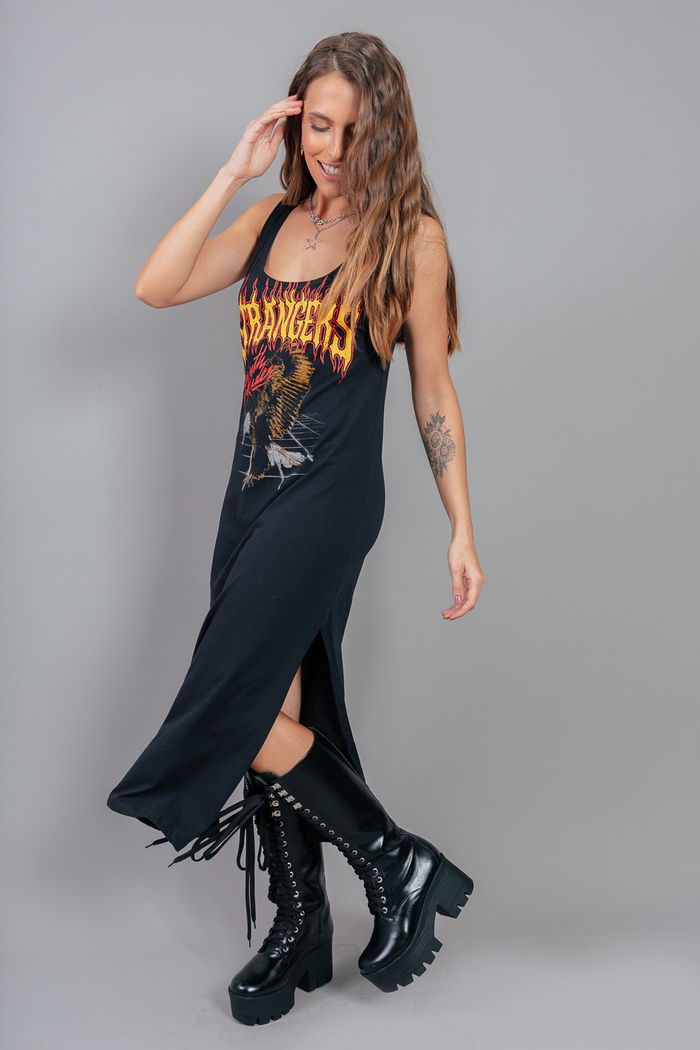 VESTIDO REGATA PRETO COM RACHAS STRANGERS