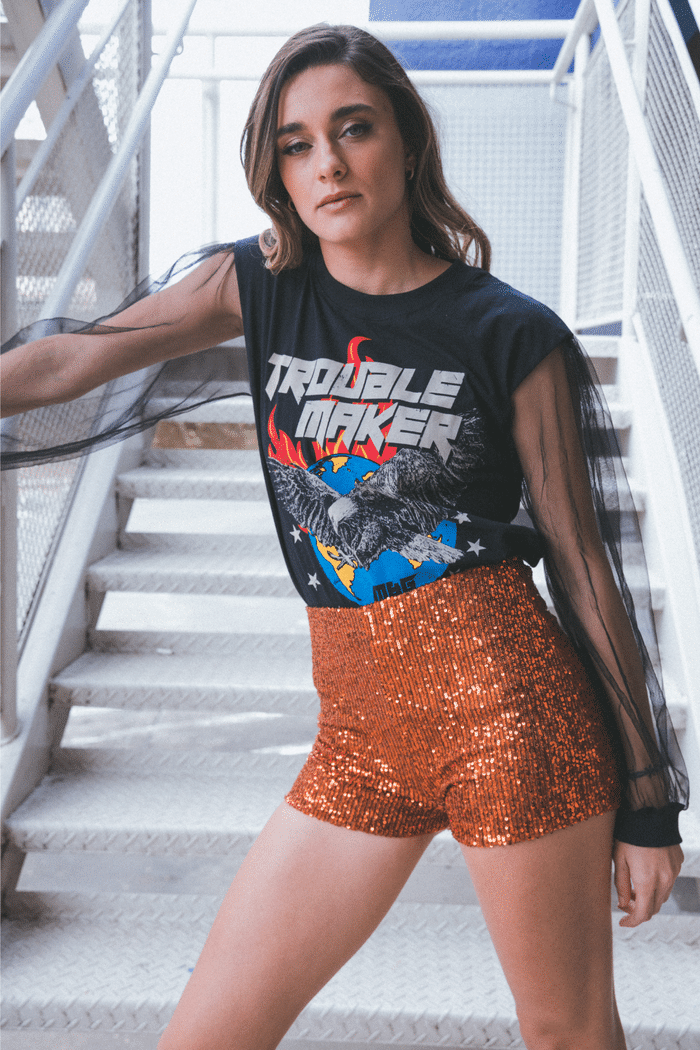 SHORT HOT PANT PAETÊ LARANJA