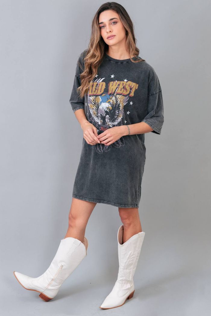 VESTIDO T-SHIRT DRESS CHUMBO ESTONADO WEST