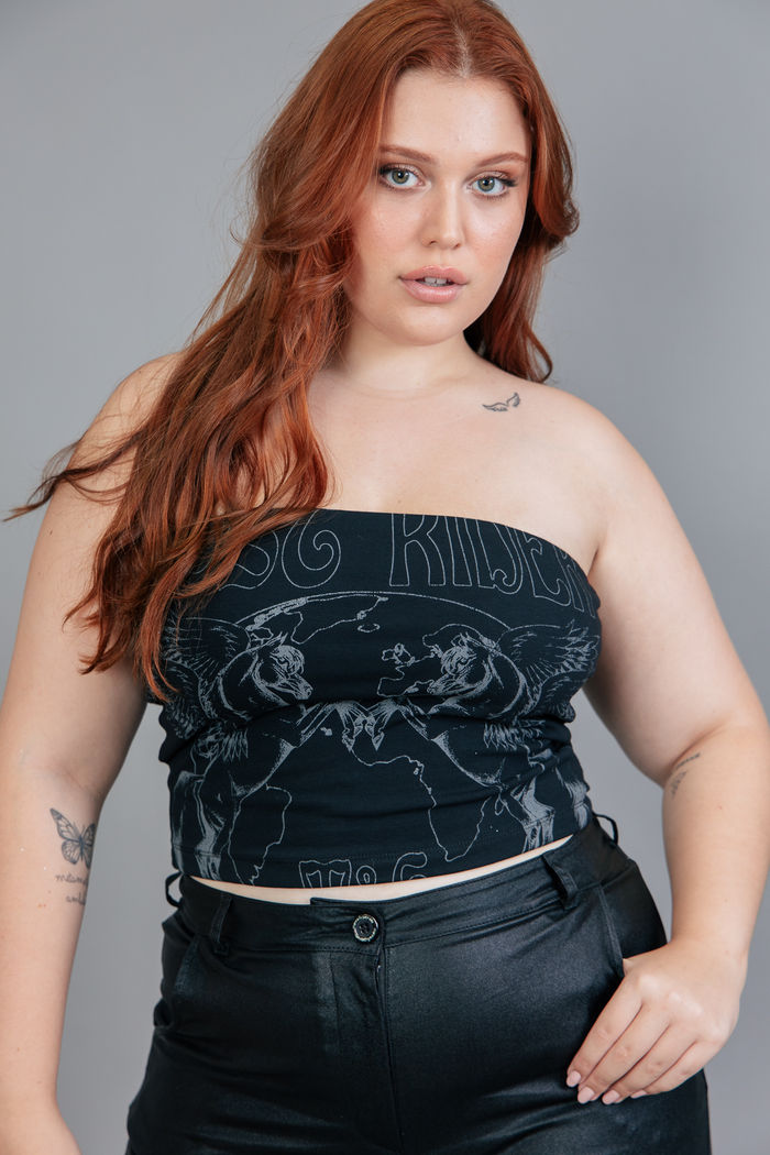 TOP SEM ALÇA DE COTTON PRETO LOST RIDER