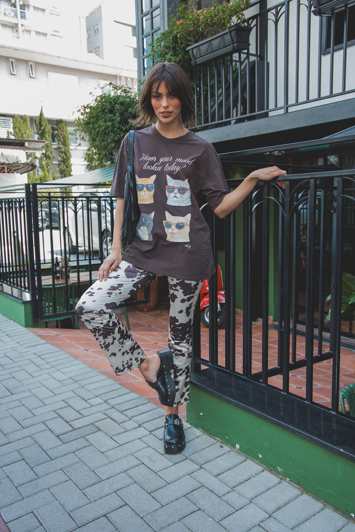 CALÇA COW PRINT OFF WHITE COM ELASTANO